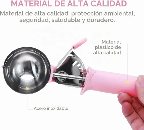 Vista 2 de Cuchara de helado, cuchara de frutas para galletas con mango de agarre cómodo, cuchara de helado de acero inoxidable con palanca de gatillo