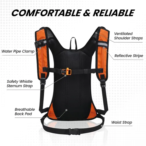 Vista 5 de Nepest Hydration Pack Backpack for Women & Men, Lightweight Water Backpack with 2L Water Bladder for Hiking Cycling Running Biking Naranja