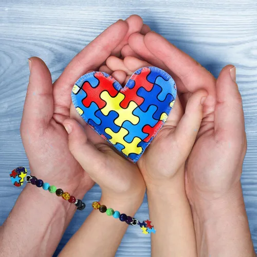 Vista 3 de Pulsera de concientización sobre el autismo, pieza de rompecabezas, pulsera de 7 chakras para autismo, otro, otro