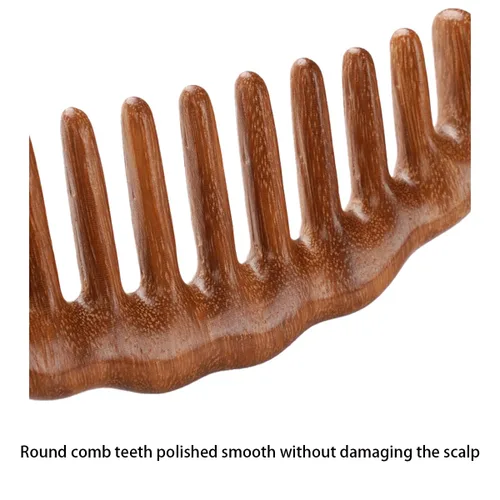 Vista 5 de Peine de madera para el cabello, peine rizador, peines de masaje de dientes anchos, marrón, 1 paquete (talla A1)