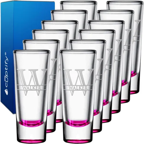 Vista 89 de Vaso de chupito personalizado con fondo negro personalizado de 2 oz, vasos de chupito cordiales con inicial y nombre en script dividido