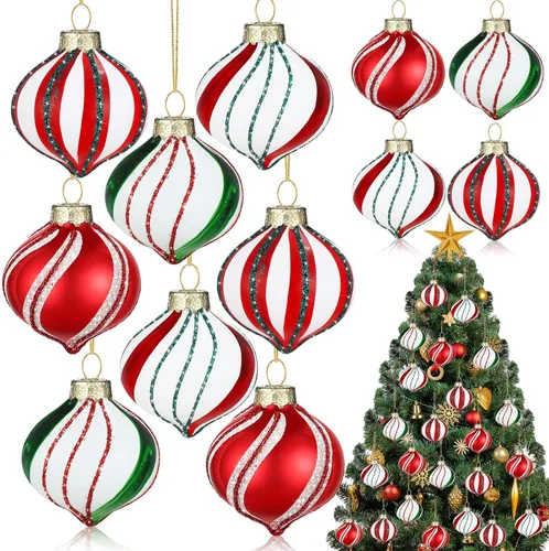 Vista 9 de Hungdao Juego de 12 adornos navideños de menta, bolas de bastón de caramelo de Navidad, adornos de bastón de caramelo de Navidad, bolas de Navidad