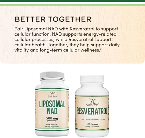 Vista 5 de Suplemento liposomal NAD para antienvejecimiento y apoyo celular (500 mg de NAD+ liposomal por porción, suministro de 30 días), probado por