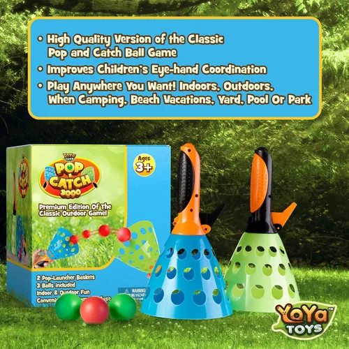 Vista 2 de YoYa Toys Juego de pelota Pop and Catch – Actividades de juego para niños en interiores y exteriores, juegos de atrapa para acampar, deportes