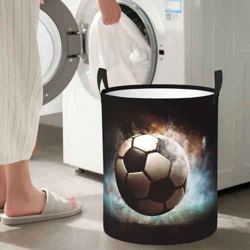 Vista 7 de Sport Soccer print Circular Hamper Waterproof Storage Bin Organizer Basket Laundry Hamper With Handles For Clothes Toys Small
