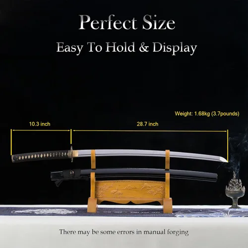 Vista 4 de Katana Sword, Handmade Samurai Sword 9260 Spring Steel - Plum Blossom Design, Full Tang & Clay Tempered - Ideal for Training, Practice, Collection &