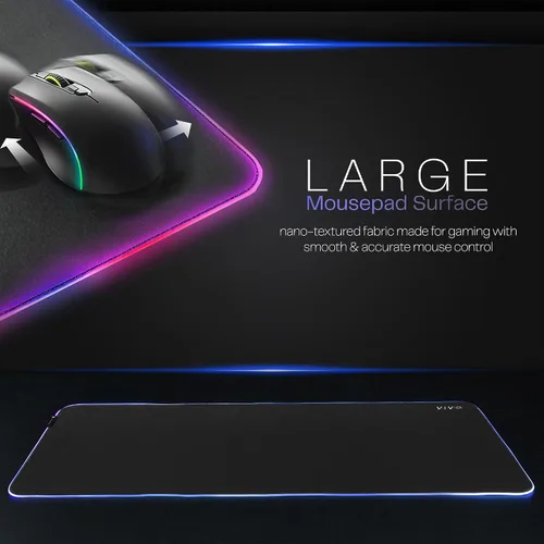 Vista 2 de VIVO DESK-PAD60-24 - Alfombrilla de escritorio grande de 60 x 24 pulgadas con iluminación RGB para ambiente de oficina y juegos inmersivos