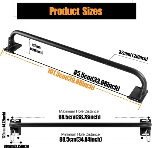 Vista 2 de Wall Mounted Doorway Pull Up Bar, Carbon Steel Chin Up Bar and Pull Up Bar with Reinforced Steel Plate Support for Joists and Wall Studs, Strength