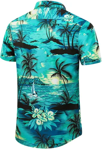 Vista 3 de EUOW - Camisa hawaiana estampada de manga corta para hombre, con botones, de verano, para playa