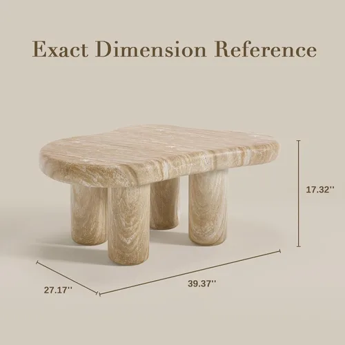 Vista 2 de Mesa de centro moderna de mármol sintético de 39 pulgadas, mesa de sala de estar de piedra de nube Mesa central con forma única, mesa de centro