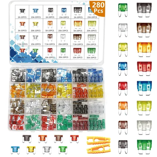 Vista 8 de Vrupin Juego surtido de fusibles de automóvil, kit de fusibles para automóvil, fusibles automotrices tipo cuchilla, estándar y mini