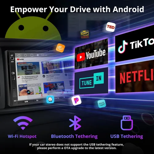 Vista 2 de ATOTO A5L - Estéreo de coche doble DIN Android de 7 pulgadas, CarPlay inalámbrico y Android Auto, conexión Wi-Fi/Bluetooth/USB, radio de coche