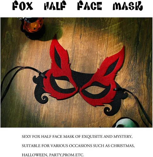 Vista 3 de Máscara de media cara de zorro sexy para adultos y niños, máscara de Halloween, anfitrión, banquete, fiesta, máscara facial para fiesta de máscaras