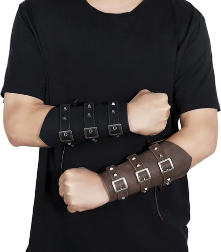 Vista 6 de 1 brazalete de armadura de piel sintética, unisex, medieval, guanteletes para hombres y mujeres, disfraz de cosplay, talla única