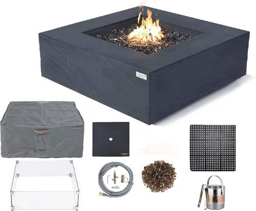 Vista 118 de Elementi+ Mesa de Fuego de Gas Colorado de Hormigón Fundido de 56" Rectangular, Hoguera al Aire Libre con Ignición Electrónica Incluye Cubierta