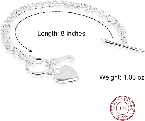 Vista 2 de IVYRISE Pulsera con dije de corazón de amor para mujeres, adolescentes y niñas, chapada en plata de ley 925, pulseras de cadena de eslabones