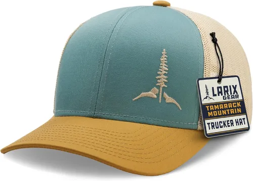 Vista 9 de Larix Hats for Men, Trucker Hat Men, Tamarack Mountain, Mesh Snapback Negro/ Gris