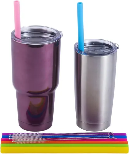 Vista 5 de Mcool Pajitas de silicona, 8 popotes rectos para batidos de 30 y 20 onzas, pajitas reutilizables extra largas para Yeti/Rtic/Ozark + 4 cepillos + 1