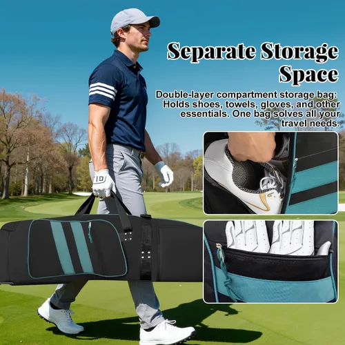 Vista 6 de Bolsa de viaje de golf con ruedas, al aire libre resistente 900D poliéster impermeable bolsas de golf de viaje, bolsas de viaje de golf