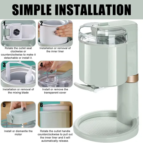 Vista 5 de Máquina para hacer helados, máquina eléctrica casera para hacer helado, mezclas y batidos, máquina para hacer yogur congelado con doble aislamiento