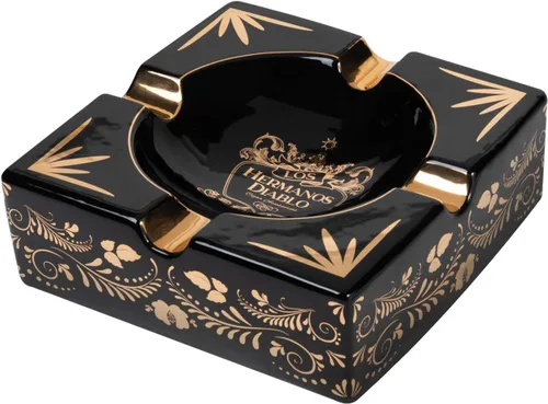 Vista 7 de Hermanos Diablo Cenicero grande para exteriores, patio interior, bandeja de cerámica negra dorada y elegante, 4 soportes cenicero perfecto para tus