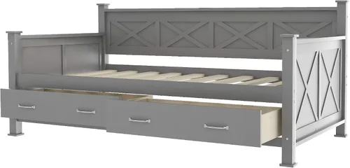 Vista 6 de Bellemave Marco de sofá cama individual con cajón, sofá cama de madera con cajones de almacenamiento, sofá cama capitán para niños (gris)