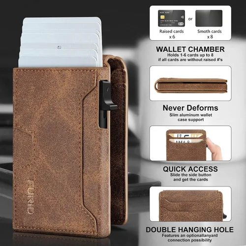 Vista 5 de Cartera inteligente para hombre, delgada, minimalista, con tarjetero, Cuero Marrón, Minimalista