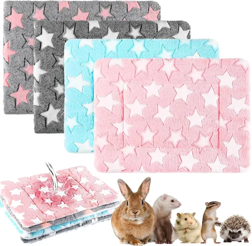 Vista 8 de Haull - Juego de ropa de cama impermeable de conejillo de indias, suave para perro y gato, tapete de felpa para jaula de animales pequeños, conejo