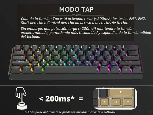 Vista 4 de Ranked S60 Supernova 60% Factor de Forma Teclado Mecánico de Gaming con Intercambio en Caliente 61 Teclas Retroiluminado LED RGB Multicolor