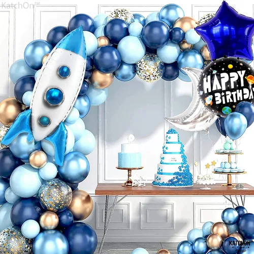 Vista 5 de Katchon, Globos de cohete azules enormes – 33 pulgadas Decoraciones de fiesta del espacio exterior con globo de cohete, globo espacial