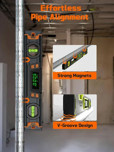 Vista 5 de Mecurate Nivel digital de 10 pulgadas, buscador de ángulo electrónico portátil con pantalla retroiluminada, precisión de ± 0.1°, base magnética, 4