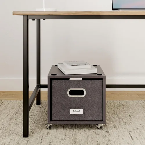 Vista 2 de BIRDROCK HOME Archivador rodante – Estante de almacenamiento decorativo con cubos extraíbles, asas y ruedas – Organiza archivos, libros, juguetes