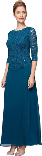 Vista 13 de Alex Evenings Vestido de una pieza con cuerpo de encaje elástico de mangas 3/4 para mujer Bordado de orquídea ahumada