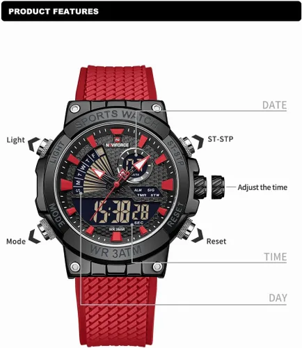 Vista 3 de NAVIFORCE Relojes militares para hombre, reloj táctico deportivo al aire libre para hombre, fecha, semana, multifunción, digital, analógico