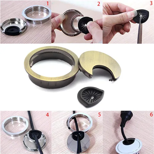 Vista 3 de HJ Garden Ojales de escritorio de metal de 2 pulgadas (1.969 in) para administrar y ocultar el cable de alambre, cubierta de agujero para cables