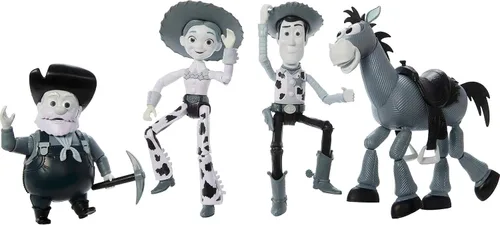 Vista 4 de Mattel Disney y Pixar Set de Toy Story con 4 Figuras de Acción, Paquete de Rodeo Blanco y Negro de Woody con Woody, Jessie, Bullseye y Pete