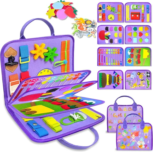 Vista 11 de Exorany Busy Board Juguetes Montessori para Niños Pequeños y Niñas Regalos de Cumpleaños, Juguetes Sensoriales para Niños Pequeños, Actividades