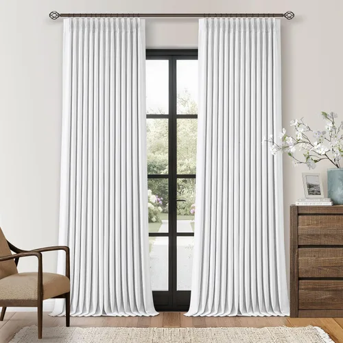 Vista 215 de Juego de 2 paneles de cortinas plisadas negras de 80 pulgadas para sala de estar, cortinas plisadas de lino con forro de 80 pulgadas de largo, 100%