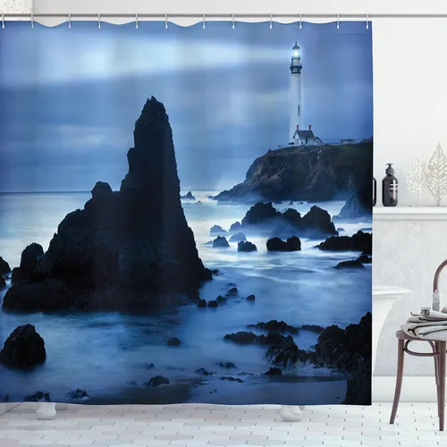 Vista 16 de set de cortina para baño decorativa de tela de poliéster con ganchos