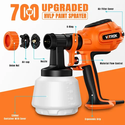 Vista 8 de Pulverizador de pintura con 50 revestimientos desechables para vasos y repuesto de doble pistola, pulverizador eléctrico HVLP para pintura de casas
