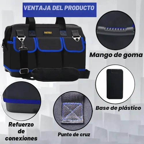 Vista 6 de FASTECH Bolsa de herramientas de 22 pulgadas, kit de herramientas de boca ancha impermeable, organizador de bolsa de herramientas resistente con Azul