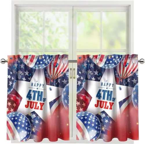Vista 52 de God Bssing You Tier Curtains for July 4Th 2026 27.5x24 2 Panels Light Filtering Half Window Rod Pocket for Kitchen/Bathroom