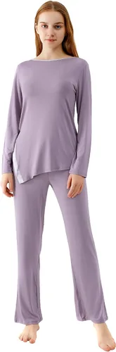 Vista 10 de WiWi Conjunto de pijama para mujer, súper suave, manga larga, ropa de dormir, ropa de dormir, ropa de descanso, viscosa de bambú, S-XXL A-aqua