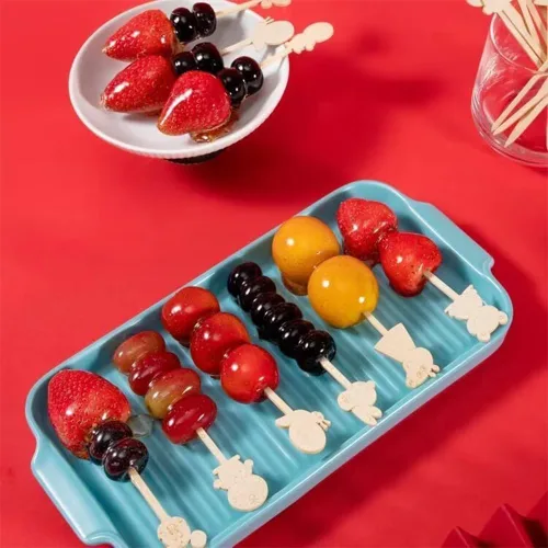 Vista 3 de Pinchos de bambú natural de dibujos animados para aperitivos de alimentos de 3.5 4.7 pulgadas, palillos de madera para cóctel, bocadillos de frutas