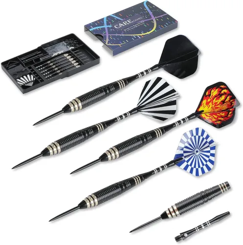 Vista 5 de Juego de dardos de punta de acero 0.85 oz con estuche de transporte y accesorios adicionales, negro/azul/verde