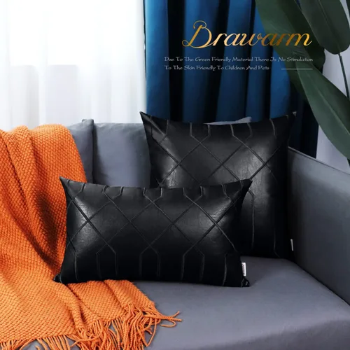 Vista 7 de BRAWARM Fundas de almohada de cuero 16 X 16 pulgadas, paquete de 2 fundas de almohada de cuero sintético negro, fundas de almohada decorativas