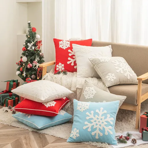 Vista 6 de 18 x 18 pulgadas, funda de almohada de algodón con diseño de bendición navideña para cama, sofá, automóvil, fundas de almohada bordadas con copos