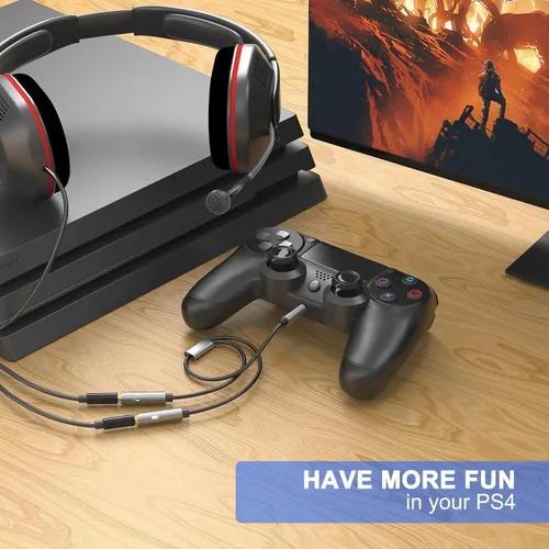 Vista 5 de Divisor de auriculares TRRS Adaptador de auriculares y cable divisor estéreo macho a 2 hembras separados micrófono y audio compatible con PS4 Xbox