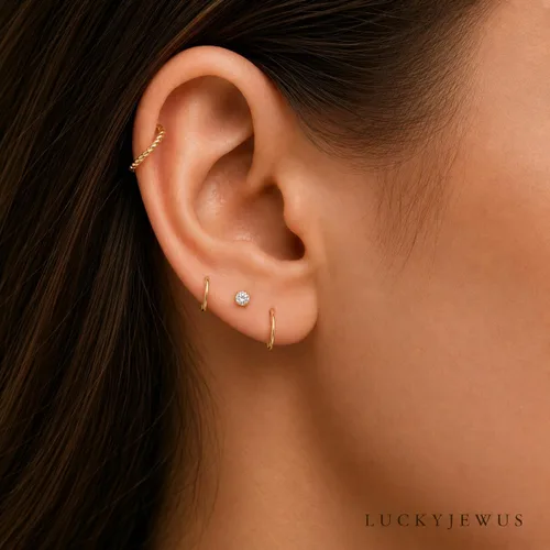 Vista 30 de Aretes de aro y broquel pequeños de oro o plata de ley para mujer, aretes para cartílago, nariz, hélix, trago Dorado