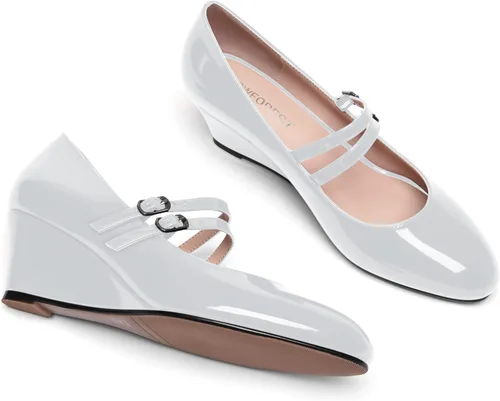 Vista 7 de Zapatos de tacón bajo con hebilla de punta redonda para mujer, con correa ajustable y correa ajustable, 2 pulgadas